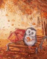 Ежик с зонтиком в осеннем парке