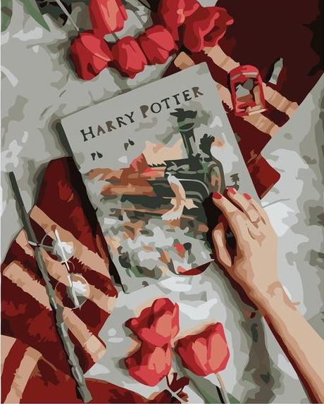 Картина по номерам 40x50 Книга Гарри Поттера и тюльпаны