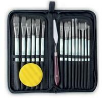 Без бренда «Коробка 50 шт.: Набор кистей для рисования в чехле, премиум набор (15 нейлоновых кистей, 1 мастихин) белые» в Астрахане 