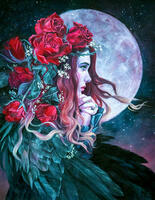 Без бренда «Девушка с розами в волосах на фоне луны» в Астрахане в интернет-магазине Без бренда «Девушка с розами в волосах на фоне луны» в Астрахане