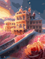 Сказочный дворец в окружении роз