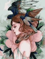 Без бренда «Девушка с большим цветком и птицы» в Астрахане  в интернет-магазине  Без бренда «Девушка с большим цветком и птицы» в Астрахане