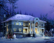 Большой дом в зимнем лесу