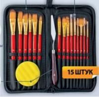 Без бренда «Набор кистей для рисования в чехле, премиум набор (15 нейлоновых кистей, 1 мастихин) красные» в Астрахане 