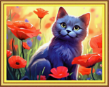 Алмазная мозаика 40x50 Серый котик и маки