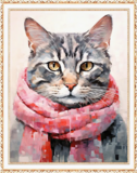 Алмазная мозаика 40x50 Серый котик в розовом шарфе