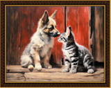 Алмазная мозаика 40x50 Знакомство котенка и щенка