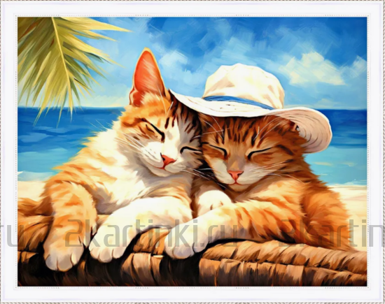 Алмазная мозаика 40x50 Котик и кошечка в отпуске