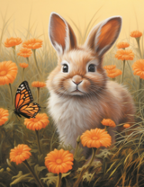 Пушистый кролик и бабочка