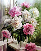 Без бренда «Пионы в прозрачной вазе у окна» в Астрахане 